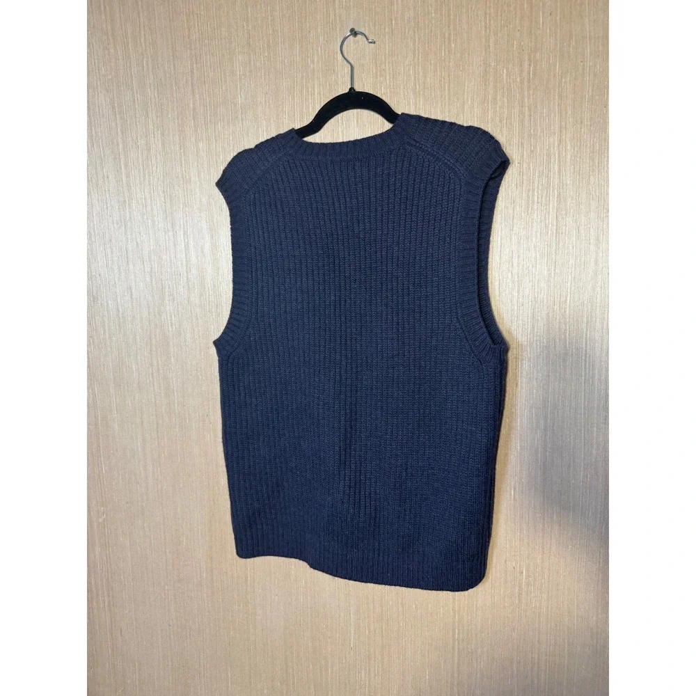 J. Crew Navy Blue Ribbed Knit Crew Neck Sweater Vest Sleeveless Classic Preppy L
